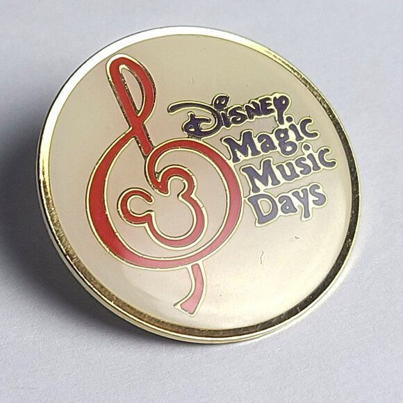 Vintage Disney Magic Music Days Lapel Pin Badge Round Gold Tone - Picture 2 of 7